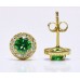Cubic Zirconia Gold Plated Sterling Silver Stud Earrings with Emerald