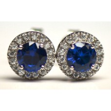 Cubic Zirconia White Gold Plated Sterling Silver Stud Earrings with Sapphire 