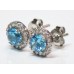 Cubic Zirconia White Gold Plated Sterling Silver Stud Earrings with Aquamarine