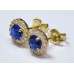 Cubic Zirconia Gold Plated Sterling Silver Stud Earrings with Sapphire 
