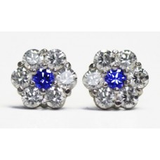 Cubic Zirconia Stud Earrings with Sapphire in White Gold Plated Sterling Silver