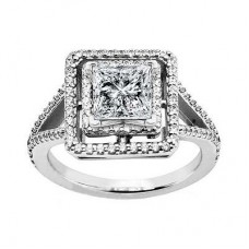 Ladies' 2.07 ct. TW Princess Diamond Halo Style Engagement Ring in Platinum