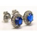 Cubic Zirconia White Gold Plated Sterling Silver Stud Earrings with Sapphire 