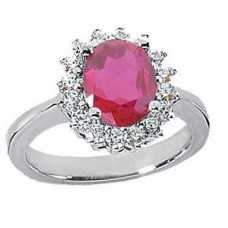 Ladies 7.73 ct. Oval Cut Ruby And Round Cut Diamond Anniversary Ring in 14 kt 