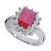 Ladies 6.90 ct. Emerald Cut Ruby And Round Cut Diamond Anniversary Ring 18 kt