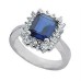 Ladies 7.30 ct. Emerald Cut Sapphire And Round Cut Diamond Anniversary Ring 18Kt