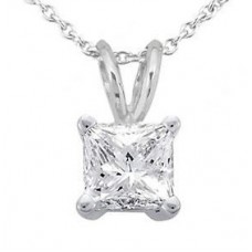 Ladies 0.5 ct. Princess Cut Diamond Solitaire Pendant in 14 kt. White Gold