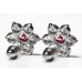 Sterling Silver Siam Cubic Zirconia Ladies Cluster Stud Earrings