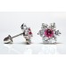 Sterling Silver Ruby Cubic Zirconia Ladies Cluster Stud Earrings