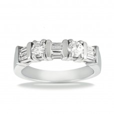 1.25 CT Round and Baguette Cut Diamond Wedding Band Ring 