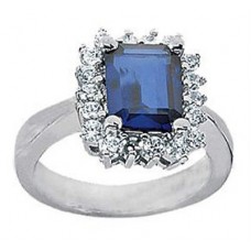 Ladies 7.30 ct. Emerald Cut Sapphire And Round Cut Diamond Anniversary Ring 18Kt