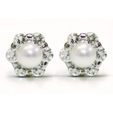 Gold Plated Sterling Silver Pearl with Cubic Zirconia Stud Earrings