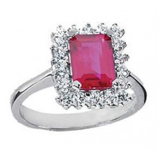 Ladies 7.28 ct. Emerald Cut Ruby And Round Cut Diamond Anniversary Ring 18 kt 