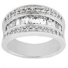 1.00 ct Triple Row Round and Baguette Cut Diamond Anniversary Ring in 18kt