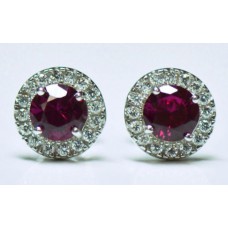 Cubic Zirconia White Gold Plated Sterling Silver Stud Earrings with Ruby