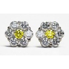 Cubic Zirconia Stud Earrings with Light Topaz CZ in Gold Plated Sterling Silver