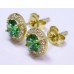 Cubic Zirconia Gold Plated Sterling Silver Stud Earrings with Emerald
