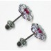 Cubic Zirconia Stud Earrings with Ruby CZ in White Gold Plated Sterling Silver