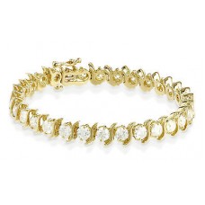 Ladies 3.00 ct Round Cut Diamond S-Type Tennis Bracelet in 14 kt Yellow Gold