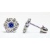 Cubic Zirconia Stud Earrings with Sapphire in White Gold Plated Sterling Silver