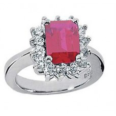 Ladies 6.90 ct. Emerald Cut Ruby And Round Cut Diamond Anniversary Ring 18 kt