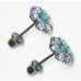 Cubic Zirconia Stud Earrings with Aquamarine CZ in Gold Plated Sterling Silver