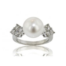 Ladies 0.80 ct Diamond Pearl Anniversary Ring in 18K White Gold Mount 