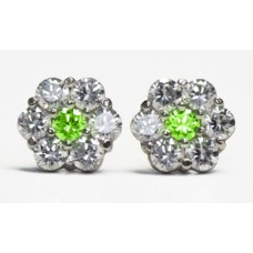 Cubic Zirconia Stud Earrings with Peridot in White Gold Plated Sterling Silver