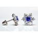 Sterling Silver Sapphire Cubic Zirconia Ladies Cluster Stud Earrings