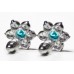 Sterling Silver Aquamarine Cubic Zirconia Ladies Cluster Stud Earrings