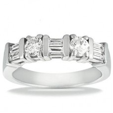 Ladies 1.25 CT Round and Baguette Cut Diamond Wedding Band Ring 14 kt.