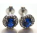 Cubic Zirconia White Gold Plated Sterling Silver Stud Earrings with Sapphire 