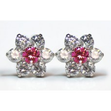 Sterling Silver Ruby Cubic Zirconia Ladies Cluster Stud Earrings