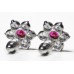 Sterling Silver Ruby Cubic Zirconia Ladies Cluster Stud Earrings