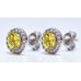 Cubic Zirconia White Gold Plated Sterling Silver Stud Earrings with Light Topaz