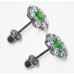 Cubic Zirconia Stud Earrings with Emerald in White Gold Plated Sterling Silver