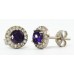 Cubic Zirconia White Gold Plated Sterling Silver Stud Earrings with Amethyst