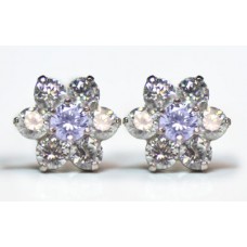 Sterling Silver Light Sapphire Cubic Zirconia Ladies Cluster Stud Earrings