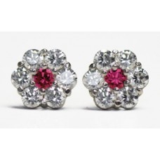 Cubic Zirconia Stud Earrings with Ruby CZ in White Gold Plated Sterling Silver