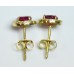 Cubic Zirconia Gold Plated Sterling Silver Stud Earrings with Ruby