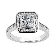 Bridal 2.21 ct. TW Princess Diamond Halo Engagement Ring in 18 Kt White Gold